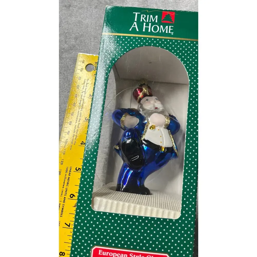 Trim A‎ Home European Style Glass Hand Blown Santa Christmas Ornament Blue 1996